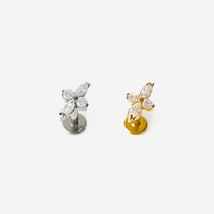 16G Titanium Gold Leaf Cartilage Flat Back stud, Nose stud, Internally Threaded conch earring, Cartilage flat stud, Helix earring, Tragus
