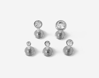 16G 1.5-4mm Internally Threaded Silver Round Flat back stud, Conch earring, Nose stud, Cartilage, Helix, Tragus stud, Labret earring