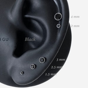 Punaise sans filetage 18G/16G, argent noir, clou d'oreille plat, boucle d'oreille conque, clou de nez, cartilage, hélice, tragus, boucle d'oreille labret