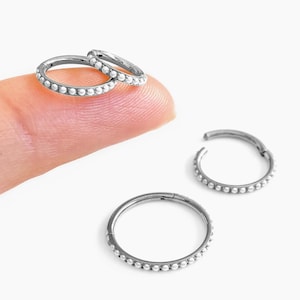 16G 6-12mm Titanium Pearl Silver Clicker hoop, Nose ring, Clicker hoop ring, Conch Helix hoop earring, Cartilage Hinged Hoop, Nose clicker