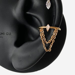 16G 8mm-12mm Diamond Chain Gold Clicker, Nose ring, Silver clicker ring, Conch clicker, Helix earring, Cartilage Hinged Hoop, Nose clicker