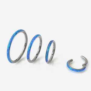 16G Blue Opal Titanium Clicker hoop, Nose ring, Opal clicker ring, Conch hoop, Helix hoop earring, Cartilage Hinged Hoop, Opal nose clicker