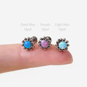 16G Opal Sunflower Titanium Internally Threaded Flat Back stud, Conch earring, Cartilage flat back, Helix stud, Tragus stud, Minimalist stud