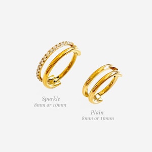 16G 8mm-10mm Titanium Gold Double Line Clicker, Nose ring, Gold ring, Conch clicker, Helix earring, Cartilage Hinged Hoop, Nose clicker