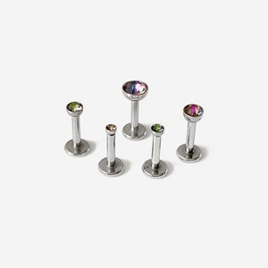 18G/16G 1.5-4mm Threadless Push Pin Dark Rainbow Silver Flat back stud, Conch earring, Nose stud, Cartilage, Helix, Tragus, Labret earring
