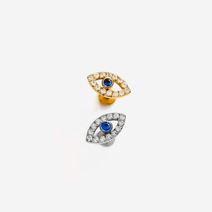 16G Titanium Evil eye Internally Threaded Flat Back stud, Conch earring, Cartilage flat back, Helix stud, Tragus stud, Minimalist stud