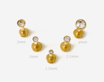 16G 1.5-4mm Gold Round Internally Threaded Flat back stud, Conch earring, Nose stud, Cartilage earring, Helix, Tragus stud, Labret earring