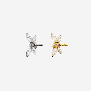 16G Titanium Dragonfly Internally Threaded Flat Back stud, Conch earring, Cartilage flat back, Helix stud, Tragus stud, Minimalist stud