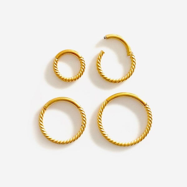 16G Twist Gold Clicker hoop, Nose ring, Silver clicker ring, Conch clicker, Helix hoop earring, Cartilage Hinged Hoop, Nose clicker