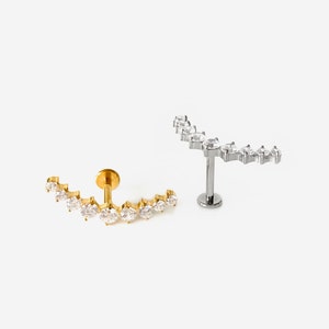 16G Titanium Curve Dots Internally Threaded Cartilage Labret, Conch earring, Tiny stud, Flat back stud, Helix, Tragus, Minimalist stud