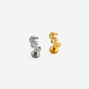 16G Titanium Seahorse Flat Back Studs, Nose stud, Internally Threaded conch earring, Cartilage stud, Helix earring, Tragus, Body Piercing