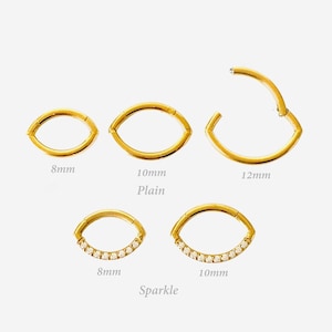 16G Titanium Gold Septum Oval Clicker hoop, Nose ring, Silver ring, Conch clicker, Helix hoop earring, Cartilage Hinged Hoop, Clicker