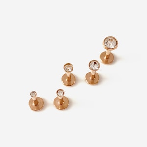 16G 1.5-4mm Rose Gold Clear Round Internally Threaded Nose stud, Conch earring, Cartilage flat back, Helix stud, Tragus stud, Minimalist