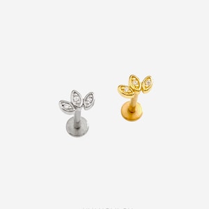 16G Small Leaf Crown Antique Flat Back stud, Nose stud, Internally Threaded conch stud, Cartilage piercing, Helix earring, Tragus, Piercing