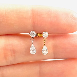 16G Titanium Oval Drop Dangle Cartilage Flat stud, Nose stud, Internally Threaded conch earring, Cartilage piercings, Helix earring, Tragus