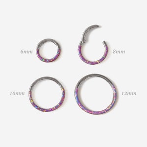 16G Titanium Purple Opal Septum Clicker hoop, Nose ring, Opal clicker, Opal hoop, Conch Helix hoop earring, Cartilage Hoop, Nose clicker