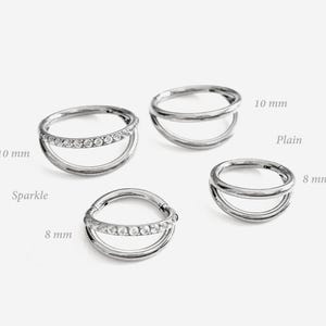 16G 8mm-10mm Titanium Open Double Line Silver Clicker, Nose ring, Silver ring, Conch clicker, Helix earring, Cartilage Hoop, piercings