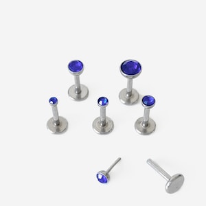 18G/16G 1.5-4mm Threadless Push Pin Blue Silver Flat back stud, Conch earring, Nose stud, Cartilage, Helix, Tragus, Labret earring