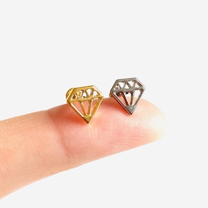 16G Titanium Framed Diamond Internally Threaded Flat stud, Sun Conch earring, Cartilage piercing, Helix stud, Tragus stud, Minimalist stud