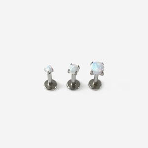 18G/16G White Opal Threadless Push Pin Silver Round Flat back stud, Conch earring, Nose stud, Cartilage, Helix, Tragus stud, Labret earring