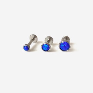 16G Dark Blue Opal 3-5mm Internally Threaded Flat Back stud, Conch earring, Cartilage flat back, Helix stud, Tragus stud, Nose stud earring