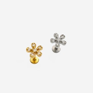 16G Flower Cartilage Flat Back stud, Nose stud, Internally Threaded conch earring, Cartilage flat back stud, Helix earring, Tragus stud