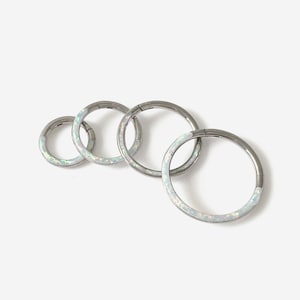16G White Opal Septum Clicker hoop, Nose ring, Opal clicker ring, Opal hoop, Conch Helix hoop earring, Cartilage Hinged Hoop, Nose clicker