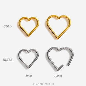 16G Titanium Heart Clicker hoop, Nose ring, Silver clicker ring, Conch clicker, Helix hoop earring, Cartilage Hinged Hoop, Nose clicker
