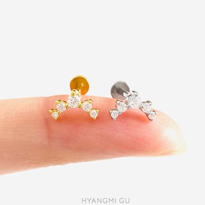 16G Curve Dot Antique Flat Back stud, Nose stud, Internally Threaded conch earring, Cartilage piercing, Helix earring, Tragus, Piercing