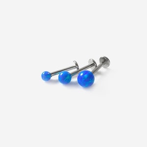 16G Blue Opal Ball 3-5mm Internally Threaded Flat Back stud, Conch earring, Cartilage flat back, Helix Tragus stud, Nose stud, Minimalist