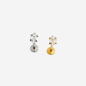 16G Titanium Small Oval Diamond Cartilage stud, Nose stud, Internally Threaded conch earring, Cartilage flat stud, Helix earring, Tragus