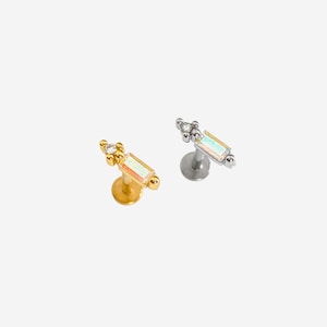 16G Rainbow Rectangle Dot Flat Back stud, Nose stud, Internally Threaded conch earring, Cartilage piercing, Helix earring, Tragus, Piercing