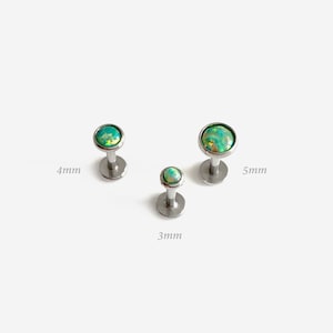 16G Green Opal 3-5mm Internally Threaded Flat Back stud, Conch earring, Cartilage flat back, Helix Tragus stud, Nose stud, Minimalist