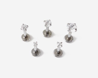 18G/16G 1.5-4mm Threadless Push Pin Silver Round Flat back stud, Conch earring, Nose stud, Cartilage, Helix, Tragus stud, Labret earring