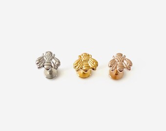 16G Titanium Tiny Bee Cartilage Flat Back Labret, Internally Threaded conch earring, Cartilage flat back, Helix stud, Tragus stud, Nose stud