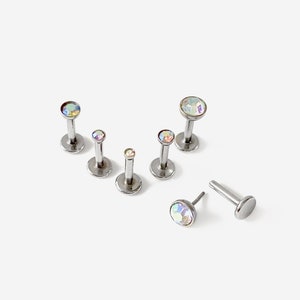 18G/16G 1.5-4mm Threadless Push Pin White Rainbow Silver Flat back stud, Conch earring, Nose stud, Cartilage, Helix, Tragus, Labret earring