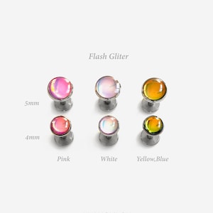 16G 4-5mm Flash Glitter Internally Threaded Flat Back stud, Conch earring, Cartilage flat back, Helix Tragus stud, Nose stud, Minimalist