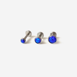 16G Dark Blue Opal 3-5mm Internally Threaded Flat Back stud, Conch earring, Cartilage flat back, Helix stud, Tragus stud, Nose stud earring