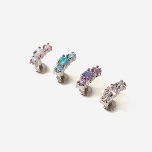 16G Opal Trio Round Internally Threaded Flat Back stud, Conch earring, Cartilage flat back, Helix stud, Tragus stud, Minimalist labret stud