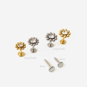 16G Sunflower Small or Large Cartilage Flat Back, Internally Threaded conch earring, Cartilage flat back stud, Helix earring, Tragus stud
