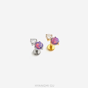 16G Titanium Purple Opal Internally Threaded Flat Back stud, Conch earring, Cartilage piercings, Helix stud, Tragus stud, Minimalist stud