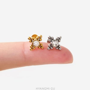 16G Dainty Bead Cartilage Flat Back Labret, Ball conch earring, Tiny stud, Cartilage flat back, Helix stud, Tragus stud, Minimalist stud