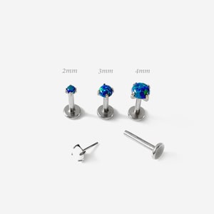 18G/16G Green Opal Threadless Push Pin Silver Round Flat back stud, Conch earring, Nose stud, Cartilage, Helix, Tragus stud, Labret earring