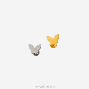 16G Titanium Butterfly Flat Back stud, Nose stud, Internally Threaded conch earring, Cartilage piercing, Helix earring, Tragus, Piercing
