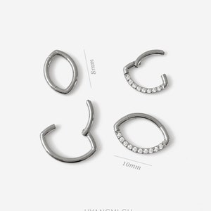 16G Titanium Septum Oval Clicker hoop, Nose ring, Silver clicker ring, Conch clicker, Helix hoop earring, Cartilage Hinged Hoop, Clicker