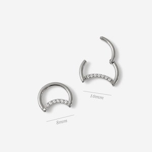16G Titanium Septum Moon Clicker hoop, Nose ring, Silver clicker ring, Conch clicker, Helix hoop earring, Cartilage Hinged Hoop, Clicker