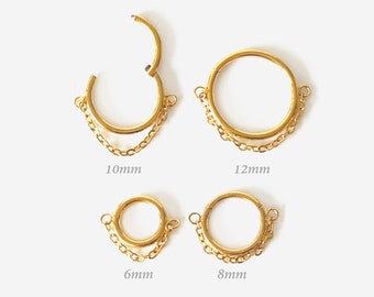 16G 8mm-12mm Chain Gold Clicker hoop, Nose ring, Silver clicker ring, Conch clicker, Helix hoop earring, Cartilage Hinged Hoop, Nose clicker