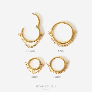 16G 6mm-12mm Chain Gold Clicker hoop, Nose ring, Silver clicker ring, Conch clicker, Helix hoop earring, Cartilage Hinged Hoop, Nose clicker