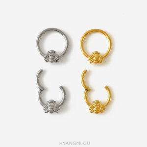 16G Bee Titanium Septum ring, Titanium nose Clicker hoop, Round Nose ring, Clicker ring, Conch clicker, Helix hoop, Cartilage Hinged Hoop
