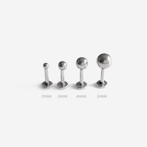 18G/16G 2-5mm Threadless Push Pin Ball Dot Round Flat back stud, Conch earring, Nose stud, Cartilage, Helix, Tragus stud, Labret earring